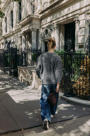 VESTE EN MAILLE MANCHES 3/4 BOUFFANTES - Écru / Noir de Zara - Image 2