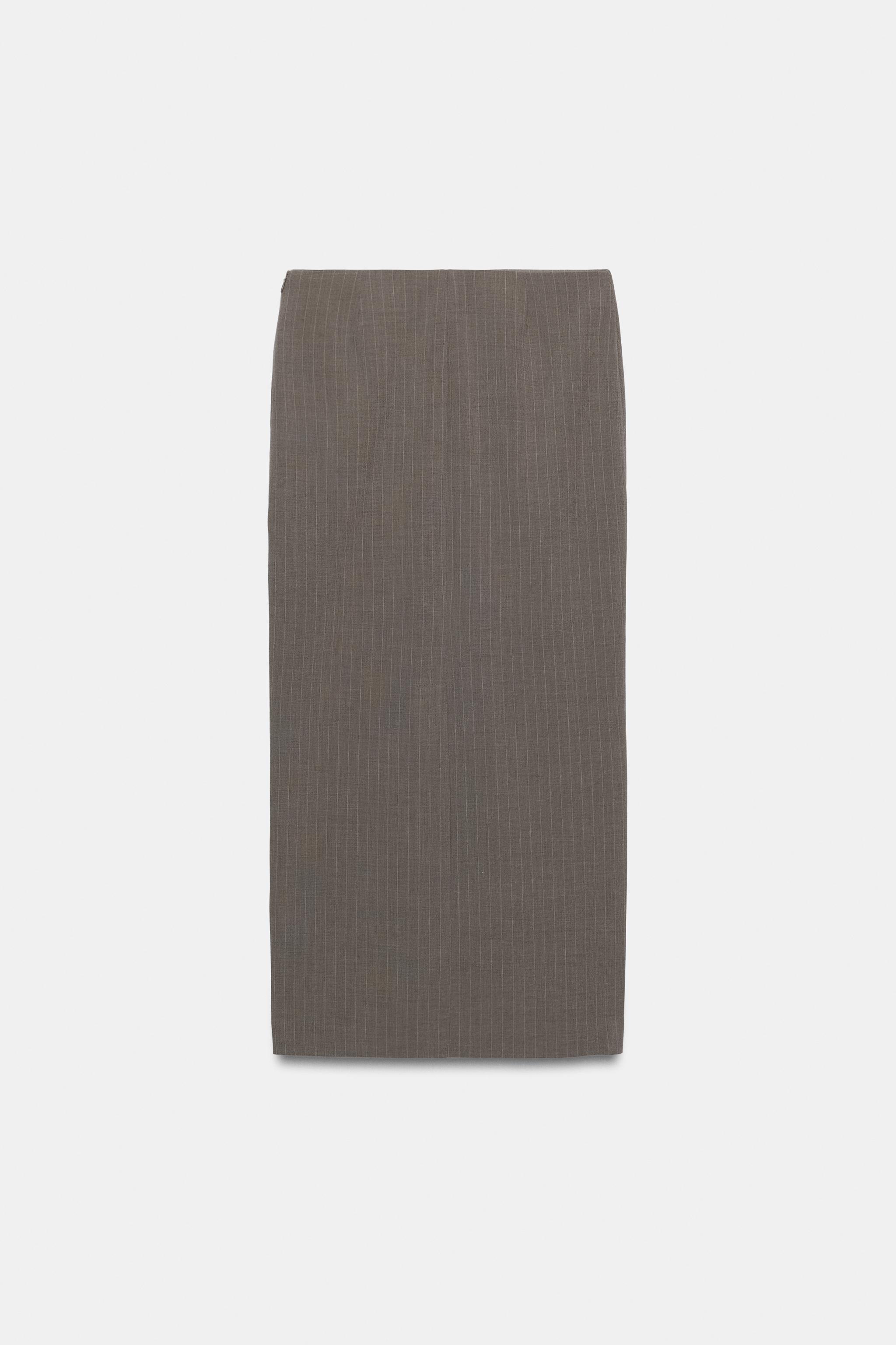 Zara İnce Çizgili Midi Etek görsel 8