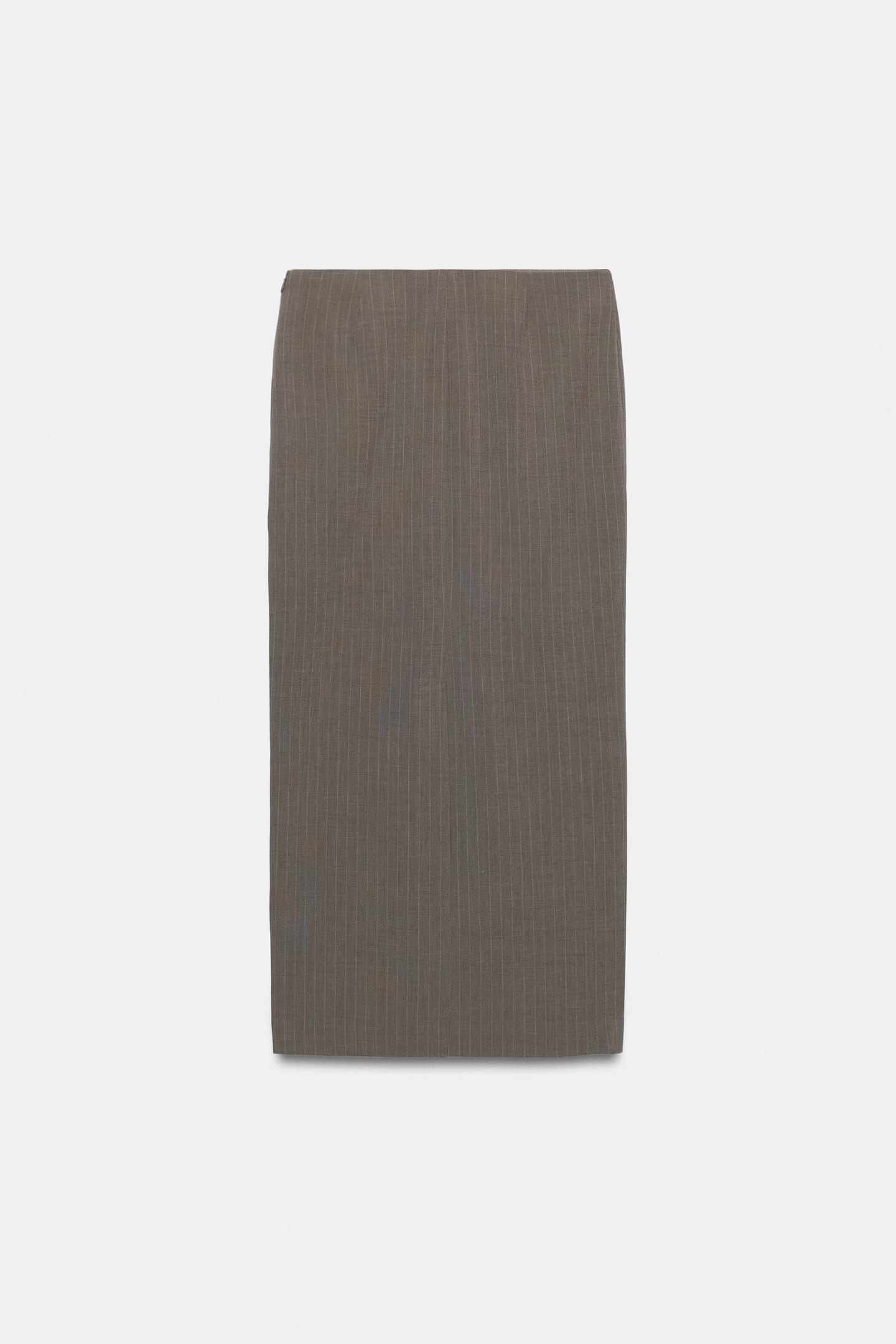 Женская юбка Zara Pinstripe MIDI, цвет: Коричневый меланжевый — фото 8