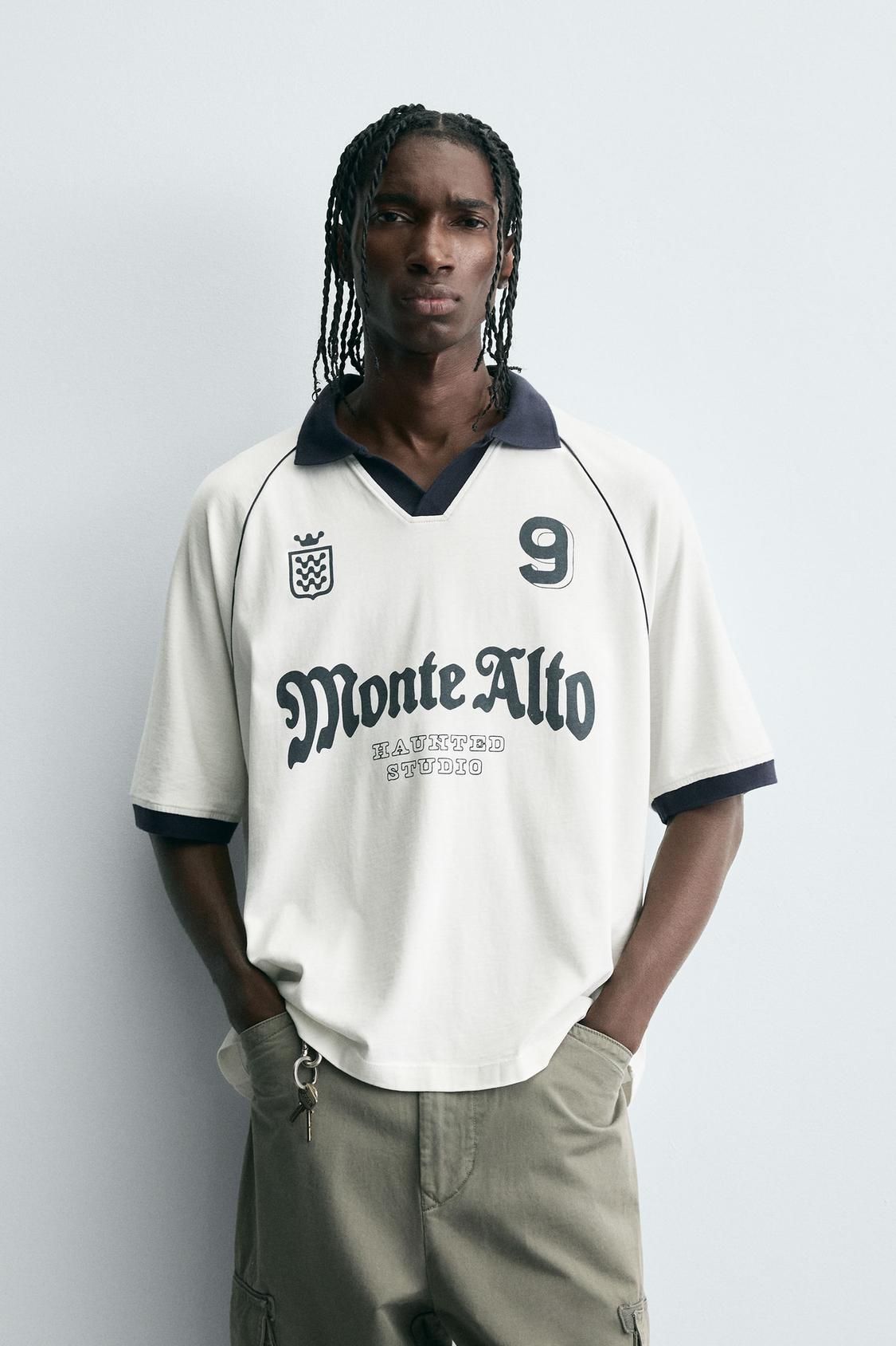 RETRO FOOTBALL PRINT POLO SHIRT