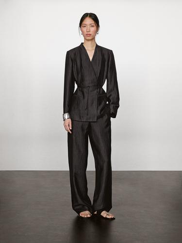 Zara Linen blend palazzo trousers with darts - Black