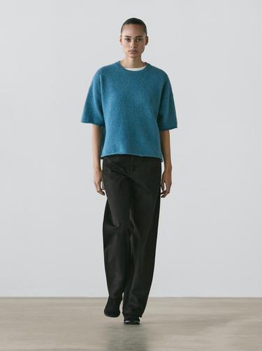 Zara Alpaca blend knit short sleeve sweater - Intense blue - Image 0