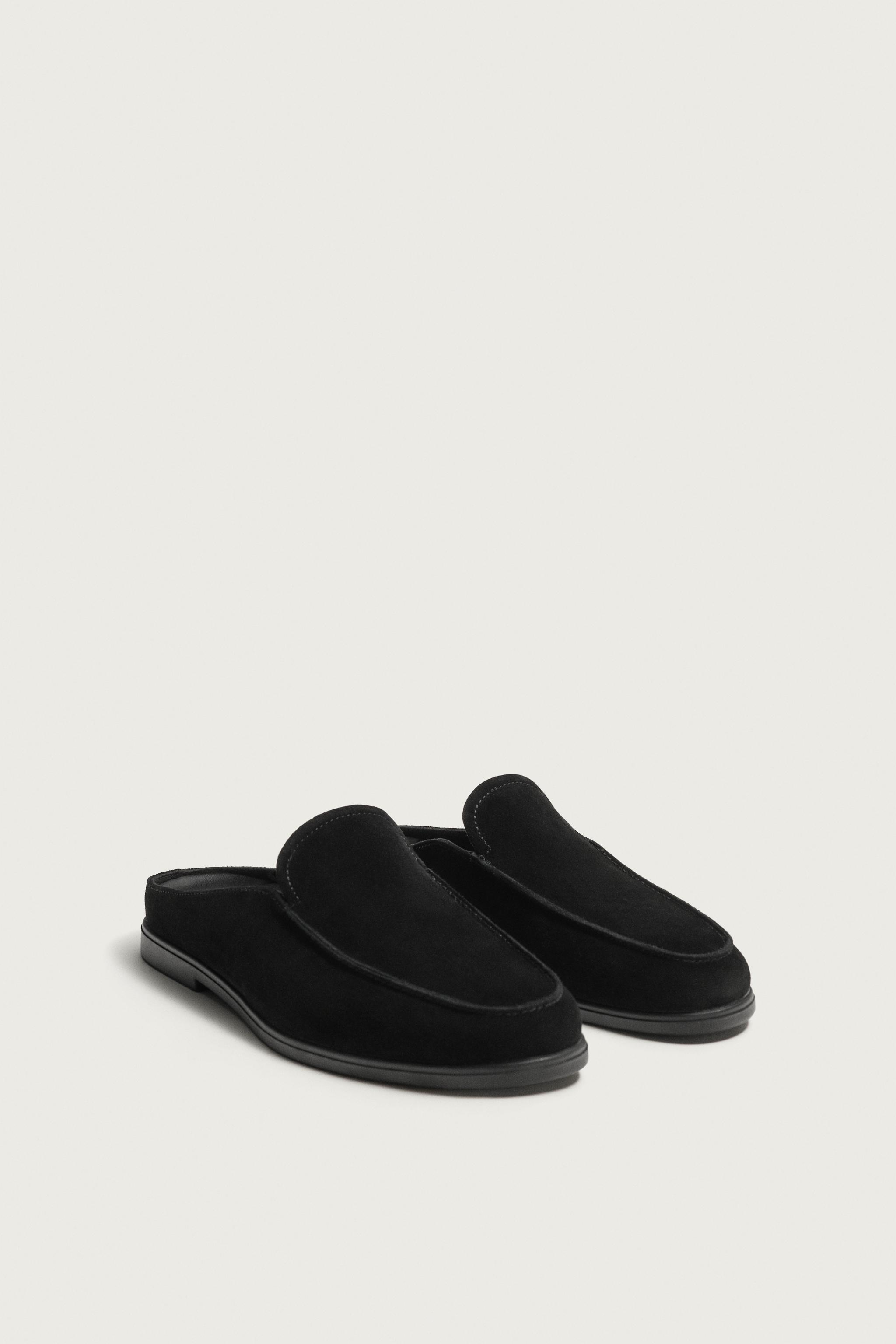 LEATHER MULE LOAFERS — Black