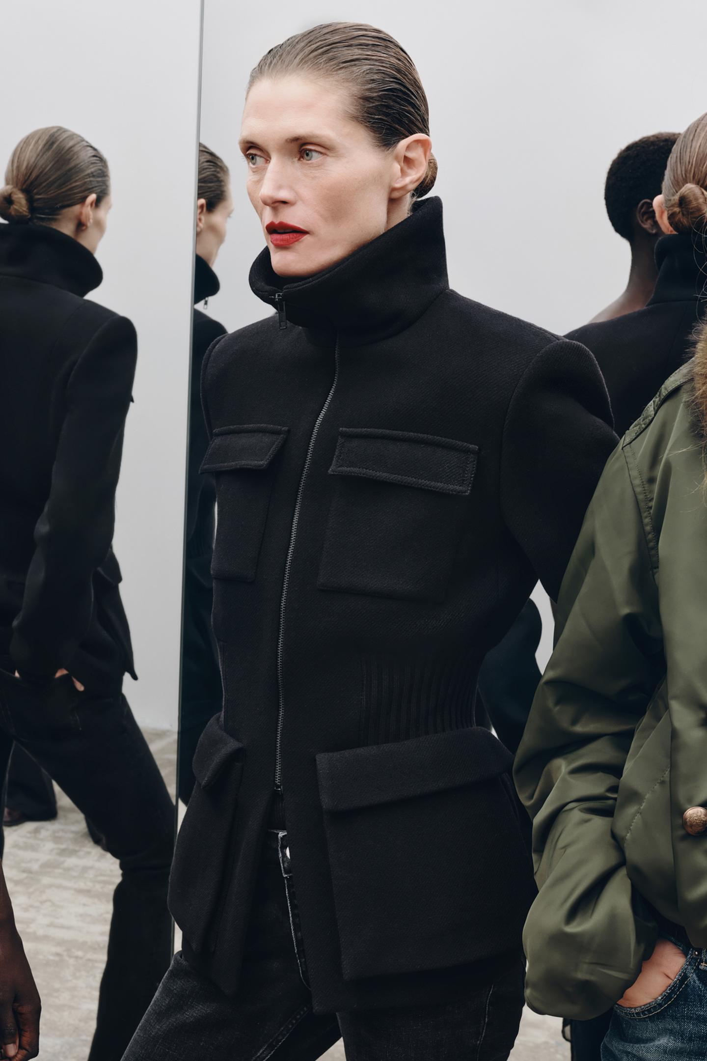 Женская куртка Zara ZW Collection Wool Blend Shoulder Pad, цвет: Чёрный — фото 11