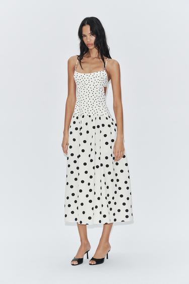 STRAPPY DOT MIDI DRESS - Ecru / Black by Zara
