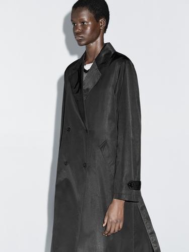 Zara Long trench coat with inner waistcoat - Black