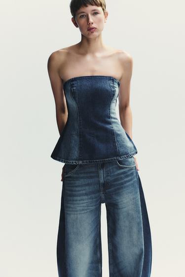 TRF DENIM BANDEAU TOP - Navy blue by Zara