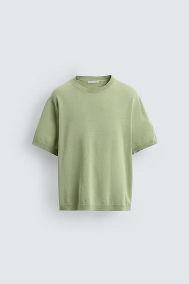 LIGHT KNIT COTTON T-SHIRT - Moss green by Zara