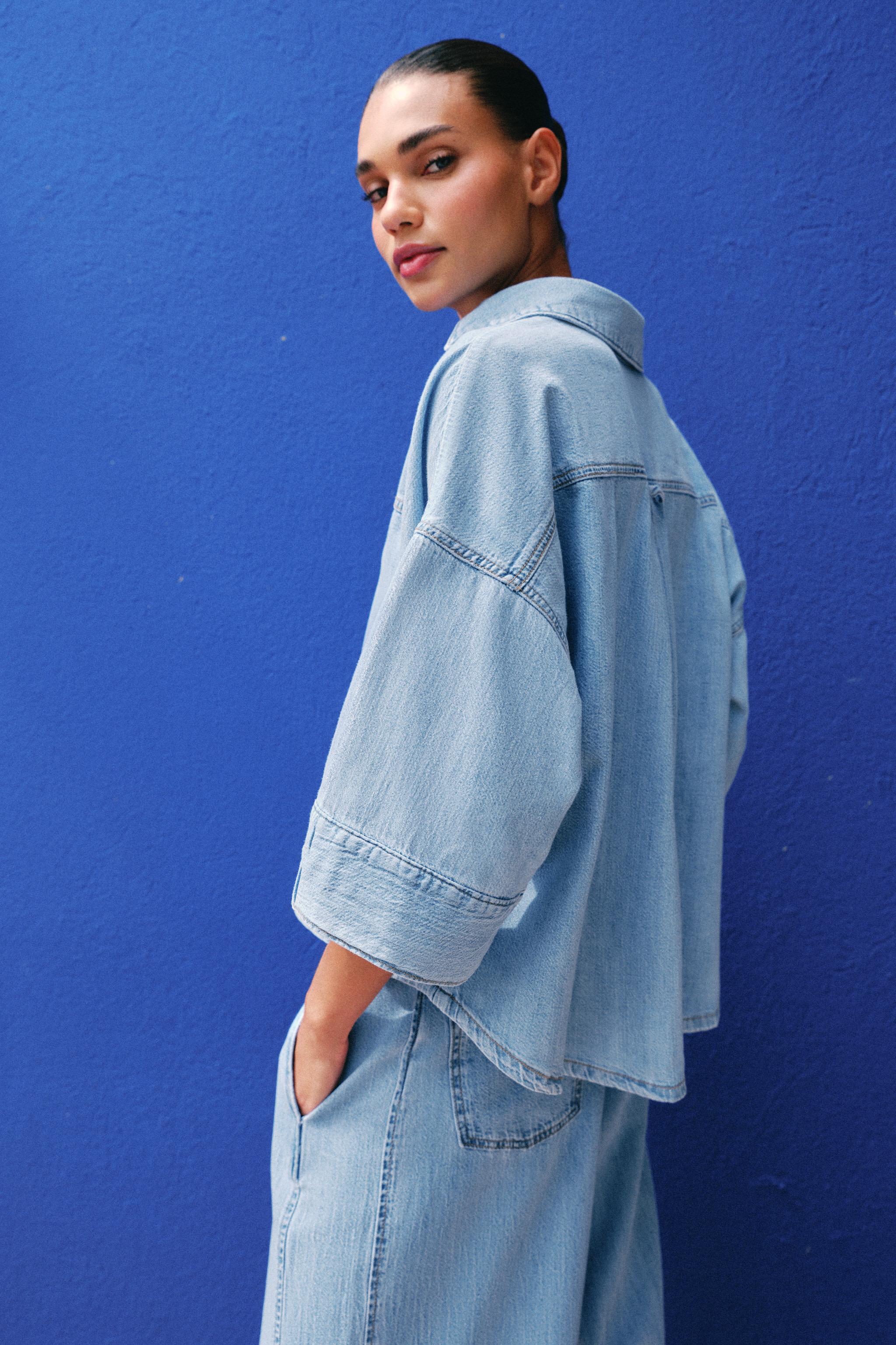 Z1975 WIDE SLEEVE DENIM SHIRT - Mid-blue | ZARA United States