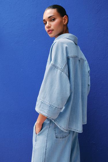 CHEMISE Z1975 DENIM MANCHES AMPLES - Bleu moyen de Zara - Image 2