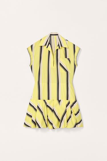 Zara LIMITED EDITION STRIPED BALLOON DRESS - Yellow