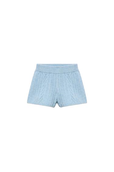 Zara 80% WOOL CABLE-KNIT SHORTS SKI COLLECTION - Light blue