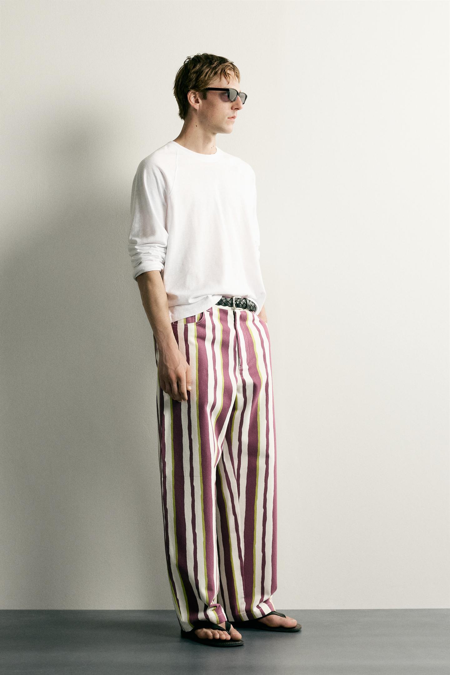 Мужские брюки Zara Striped Straight Fit, цвет: Фиолетовый — фото 4