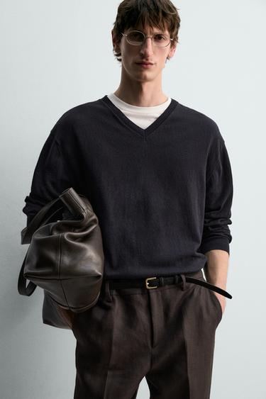 PULL LÉGER COTON ET LIN - Bleu marine de Zara - Image 6