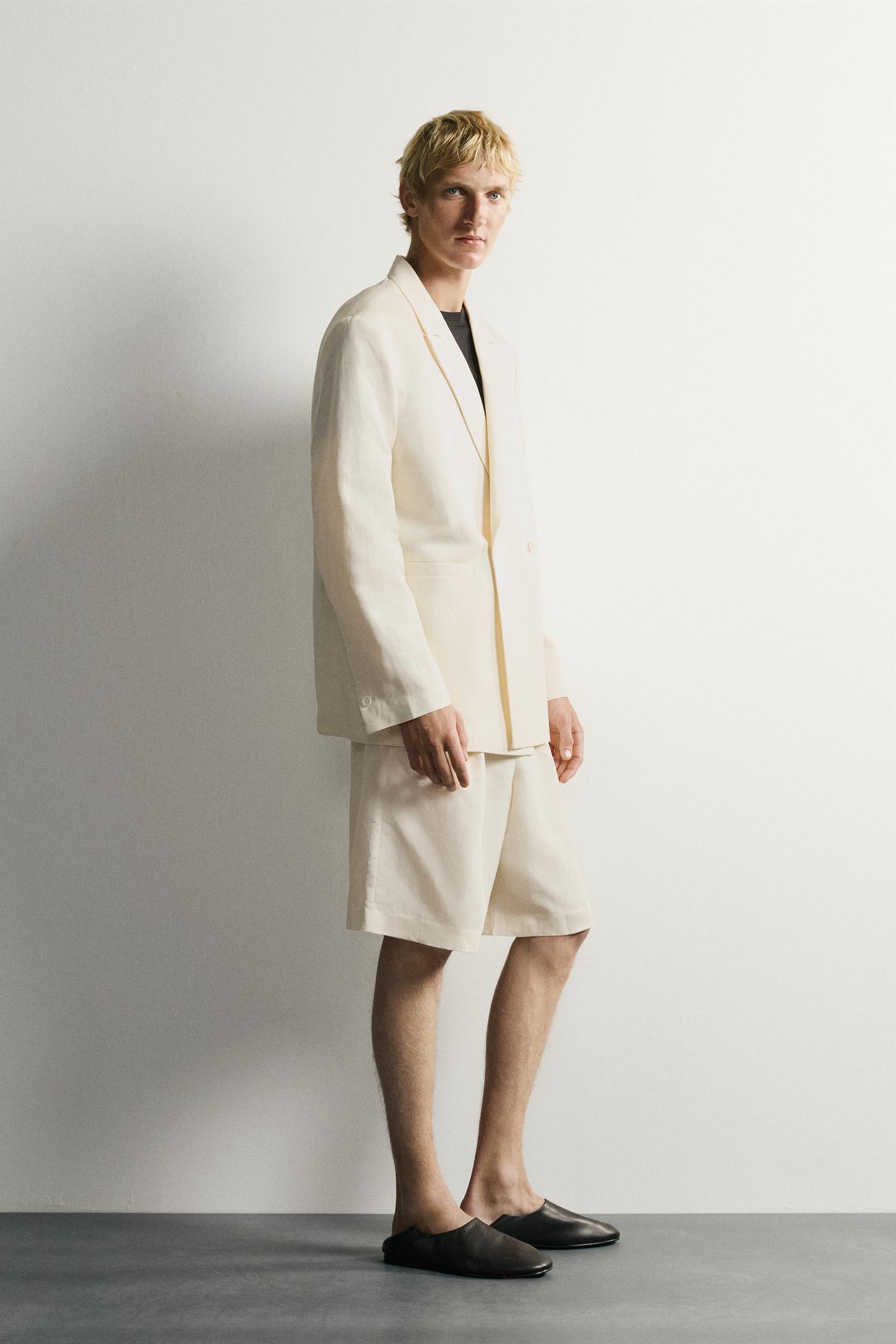 Мужские шорты Zara Wide Fit Pleated, цвет: Устричный белый — фото 4
