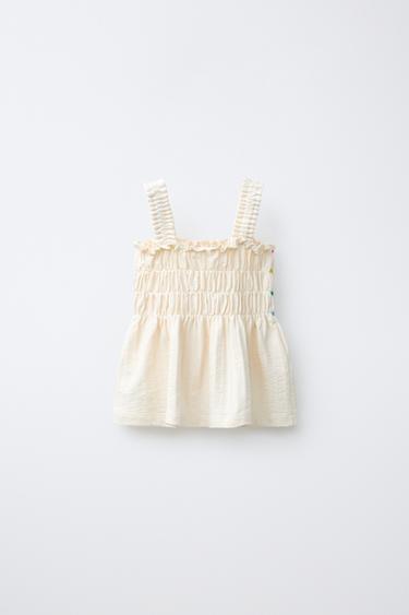 MULTICOLOURED RUCHED COTTON GAUZE TOP - Ecru by Zara - Image 1