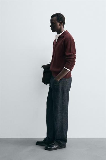 PURL KNIT POLO SHIRT - Burgundy by Zara - Image 3