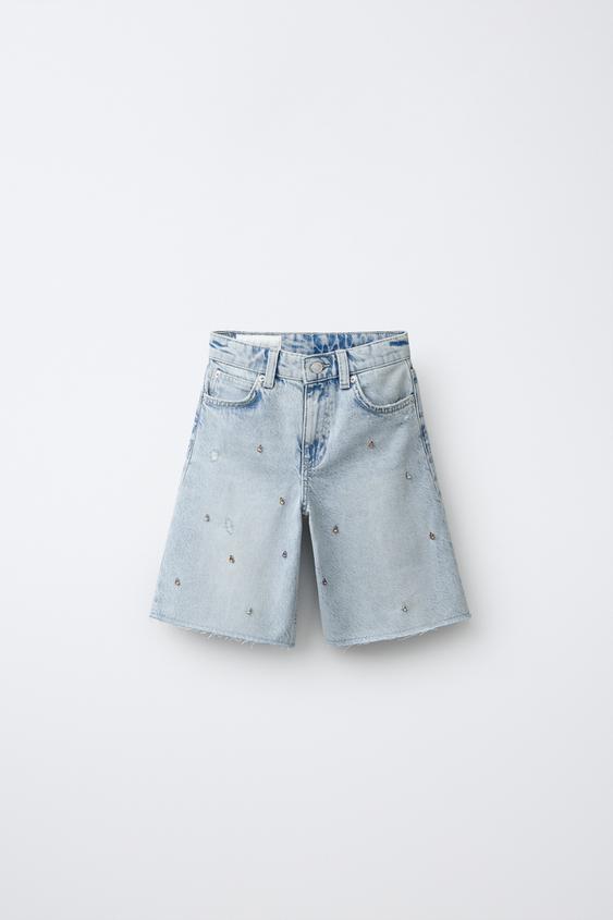 JEWEL EMBELLISHED DENIM BERMUDA SHORTS - Light blue by Zara - Image 0