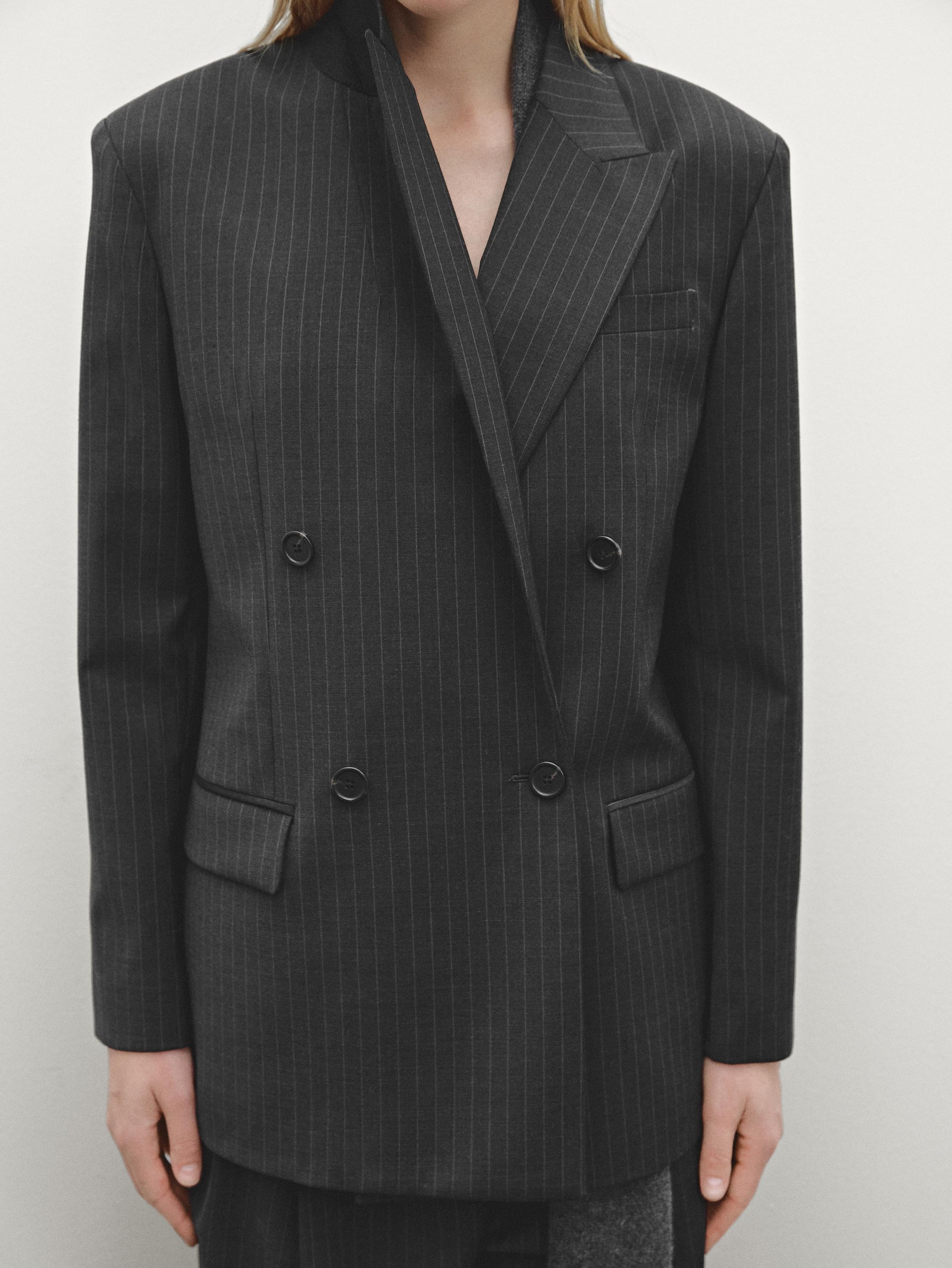 Double-breasted pinstripe blazer - Gray | ZARA United States