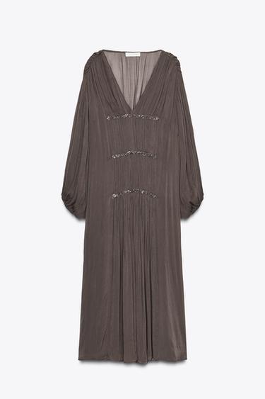 EMBROIDERED BEADED DRESS ZW COLLECTION - Mink by Zara