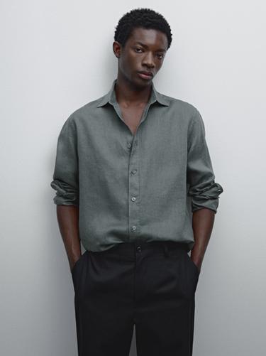 Zara 100% linen shirt - Grayish Green