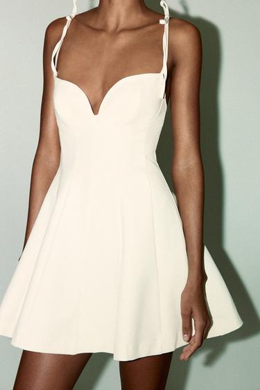Zara SHORT DRESS WITH BOWS - Oyster-white