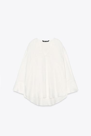 ZW COLLECTION FLOWING SATIN BLOUSE - Oyster-white by Zara
