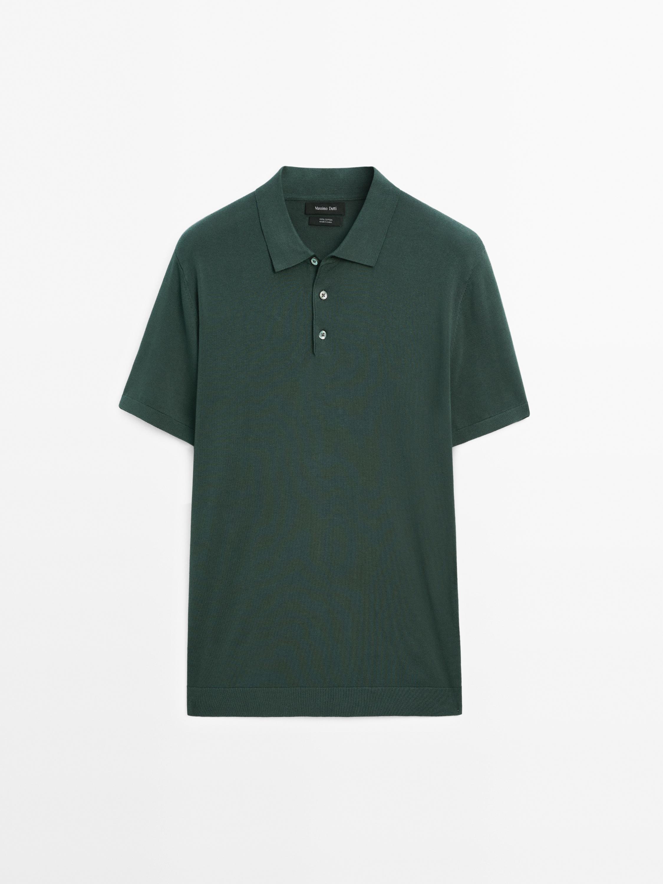 Short sleeve cotton knit polo shirt - Grayish Green | ZARA