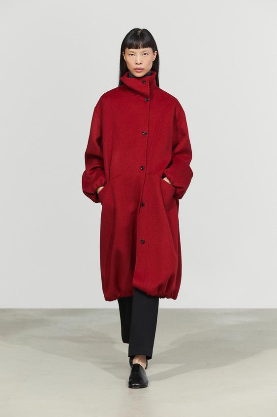 Zara Long coat with asymmetrical collar detail - Red - Image 0