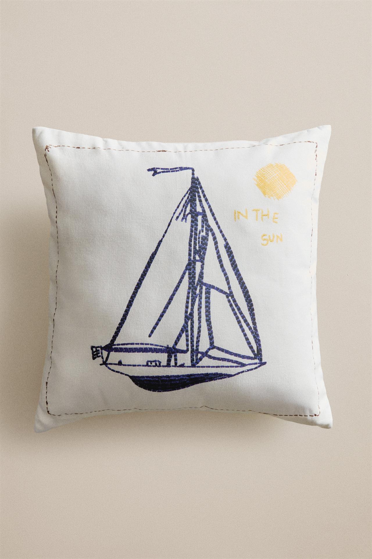 BOAT THROW PILLOW COVER — White