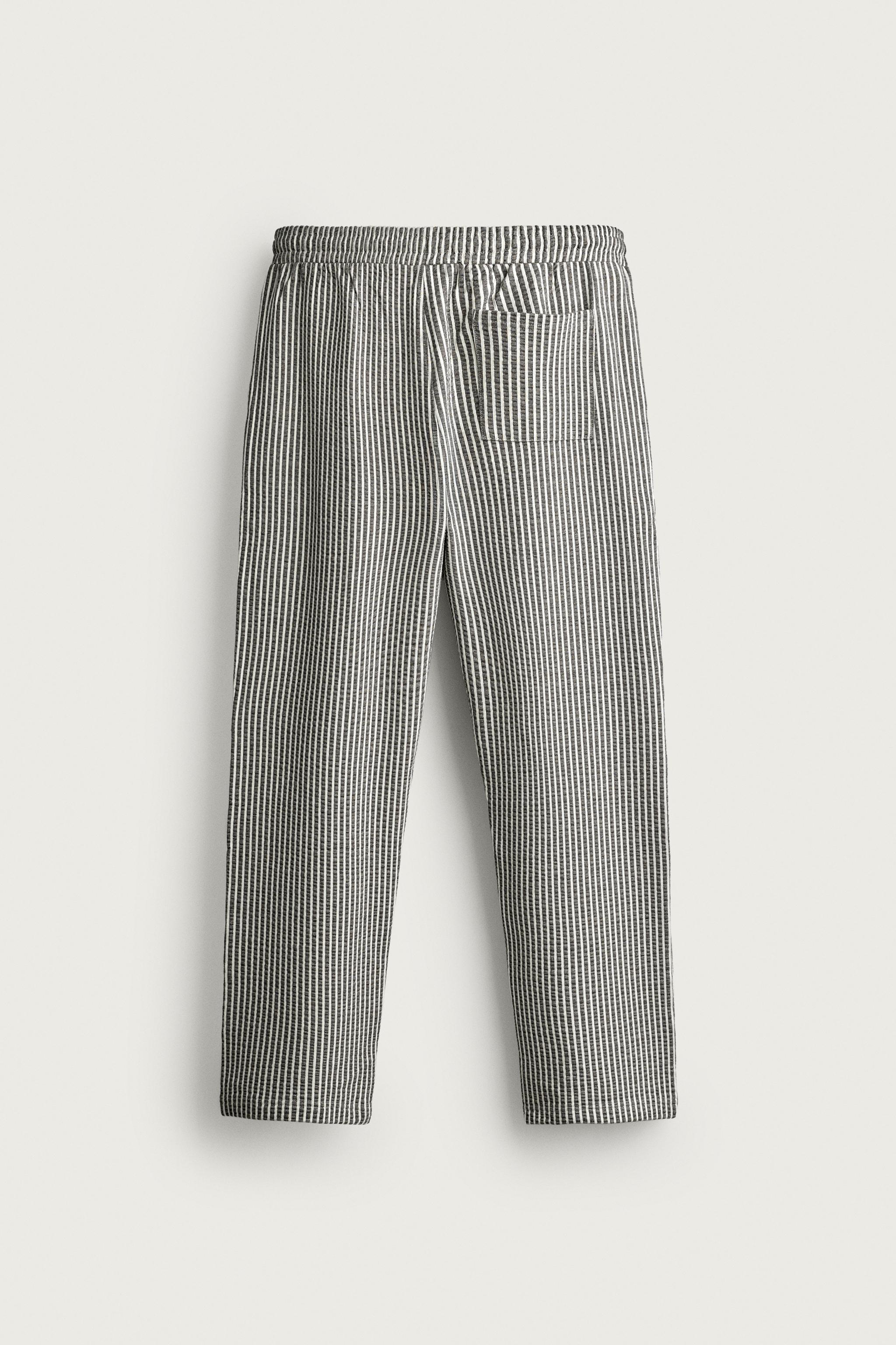 Мужские брюки Zara CONTRAST SEERSUCKER RELAXED FIT PANTS — фото 7