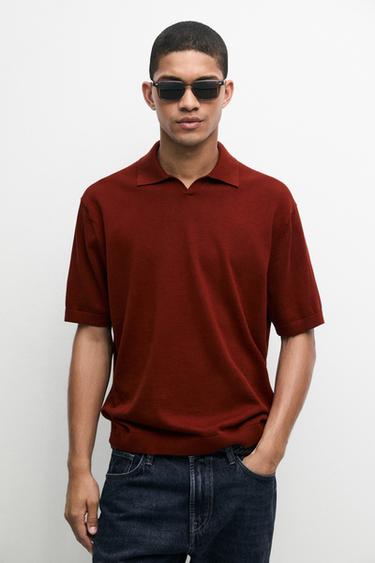 100% cotton V-neck knit polo — Russet 2
