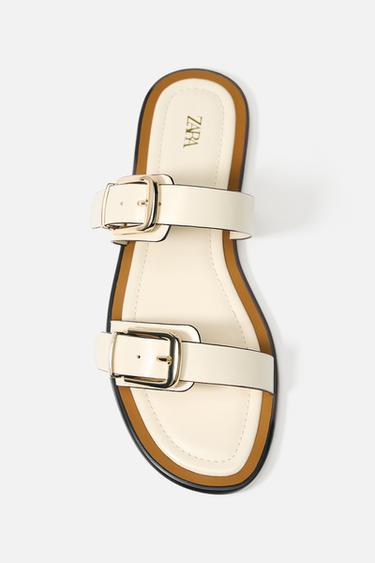 DOUBLE-STRAP FLAT SANDALS - Ecru White by Zara