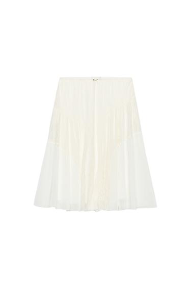 GONNA CON INSERTI IN PIZZO - Écru di Zara