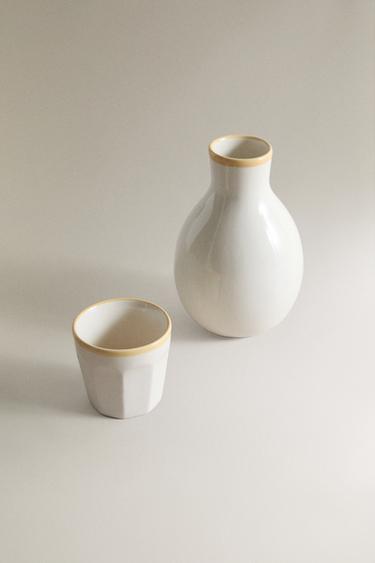 CERAMIC BOTTLE AND TUMBLER BEDSIDE SET — Ecru 2