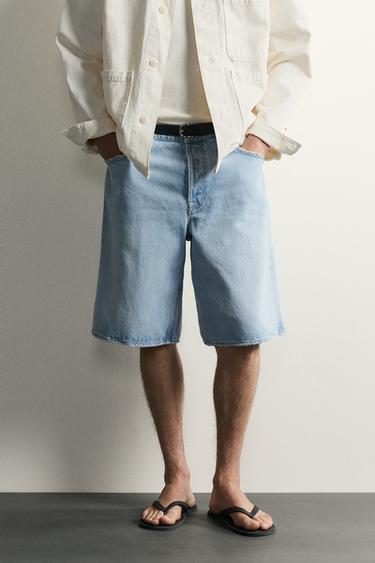 LOOSE FIT DENIM BERMUDA SHORTS - Light blue by Zara
