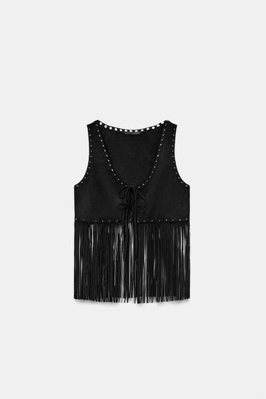 CHALECO FLECOS TACHAS - Negro de Zara