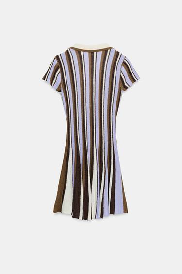 ROBE À RAYURES COL POLO - Marron-Bleu de Zara - Image 8