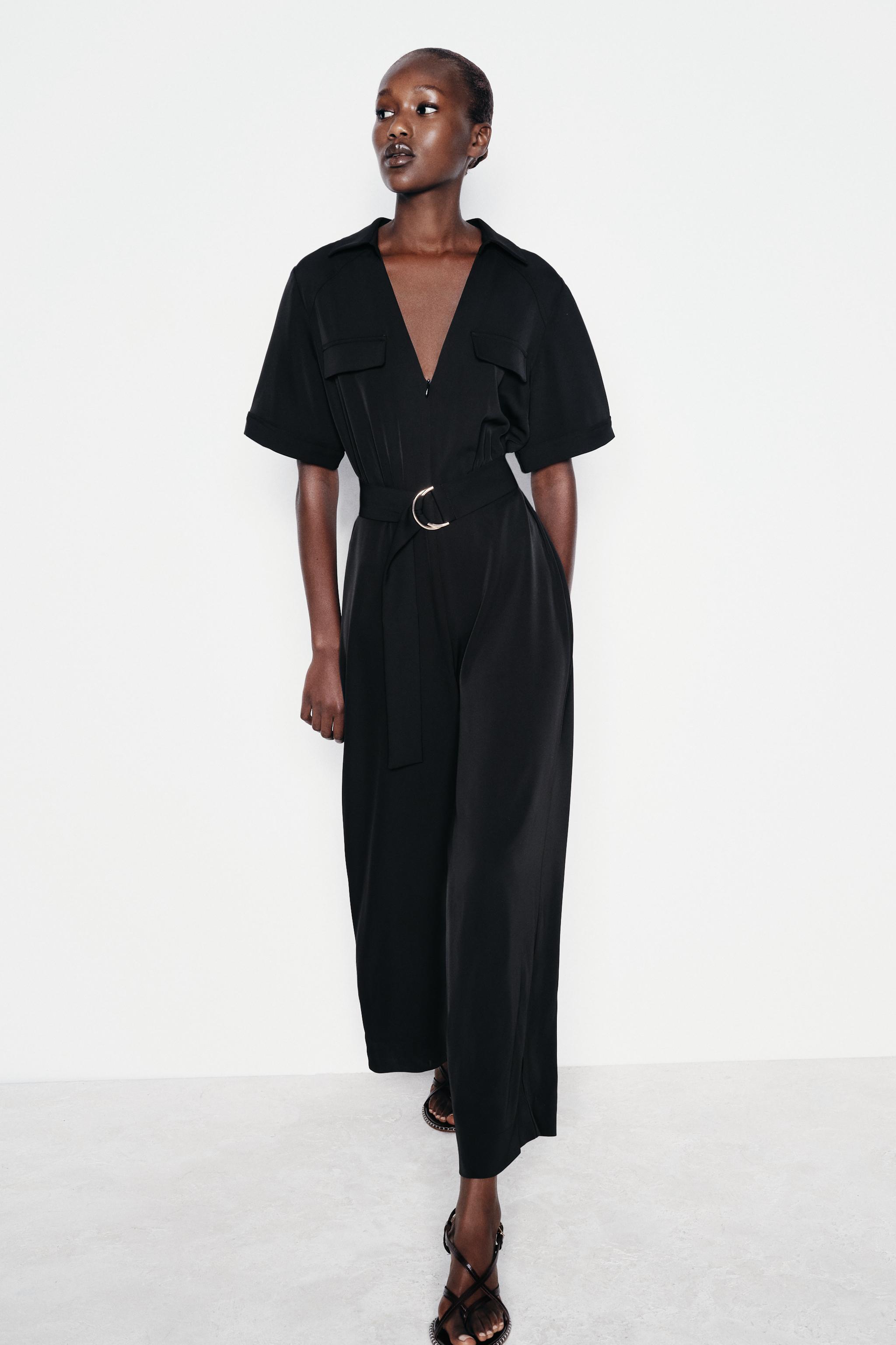 Zara Flowy Jumpsuit with Belt Black Women