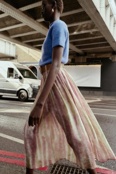 FALDA MIDI ESTAMPADA CINTURÓN - Multicolor de Zara