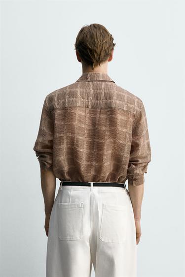 CHEMISE SEMI-TRANSPARENTE À CARREAUX - Marron clair de Zara - Image 2