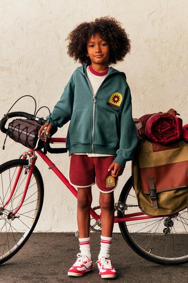 Zara EMBROIDERED ZIP SWEATSHIRT - Green / Blue