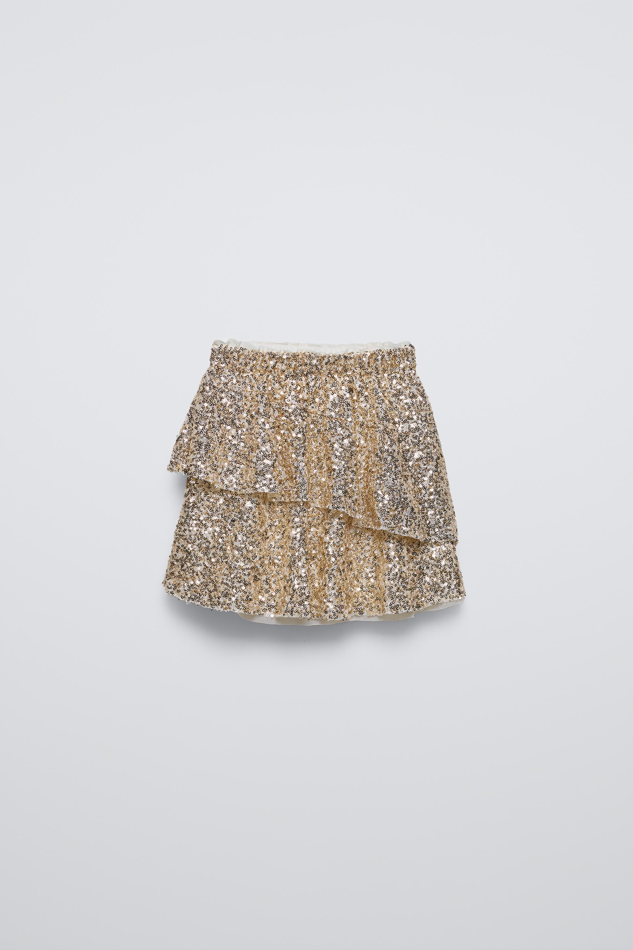 Gold sequin mini skirt zara deals