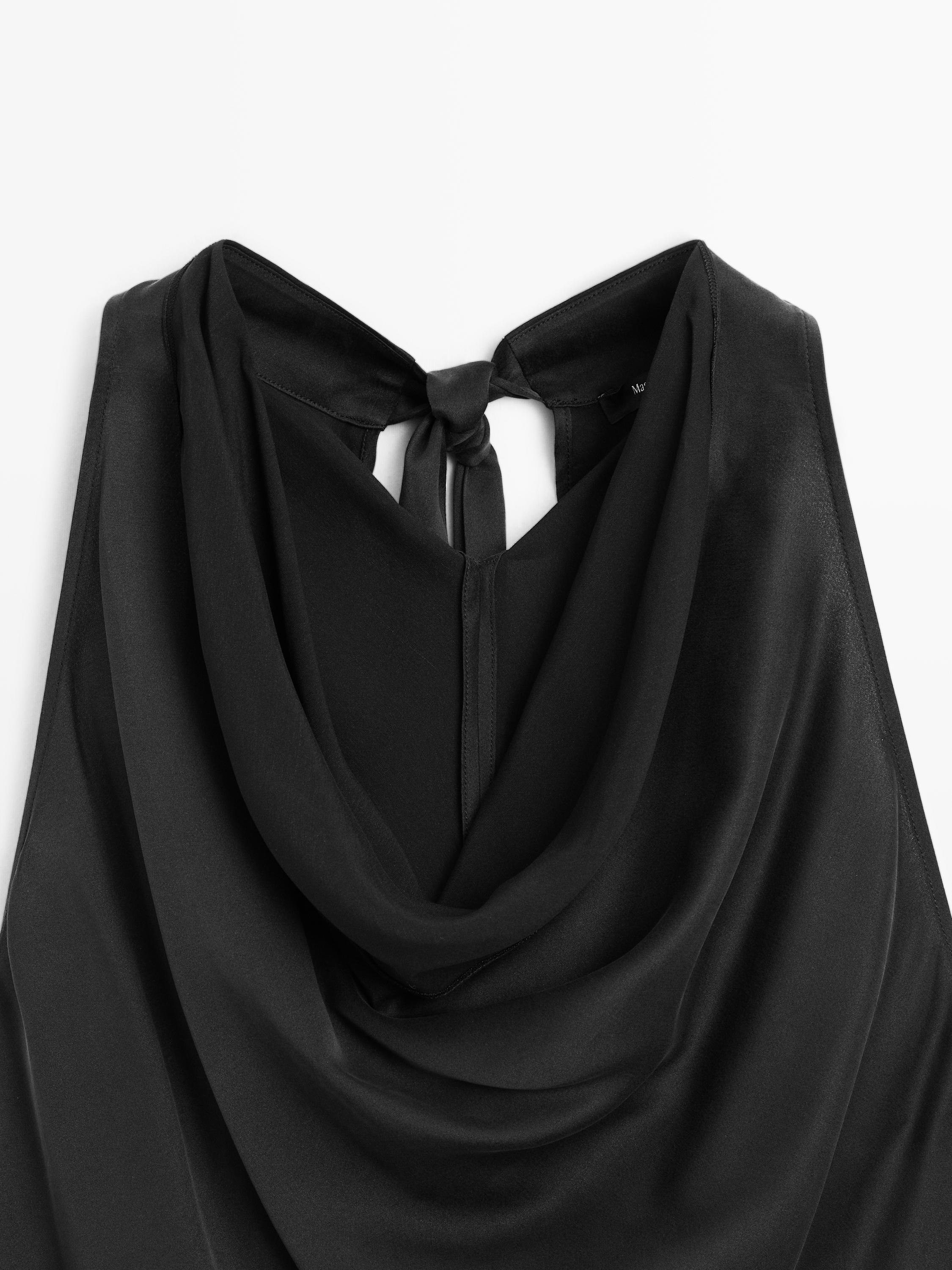 Silk blend top with cowl neck and tie