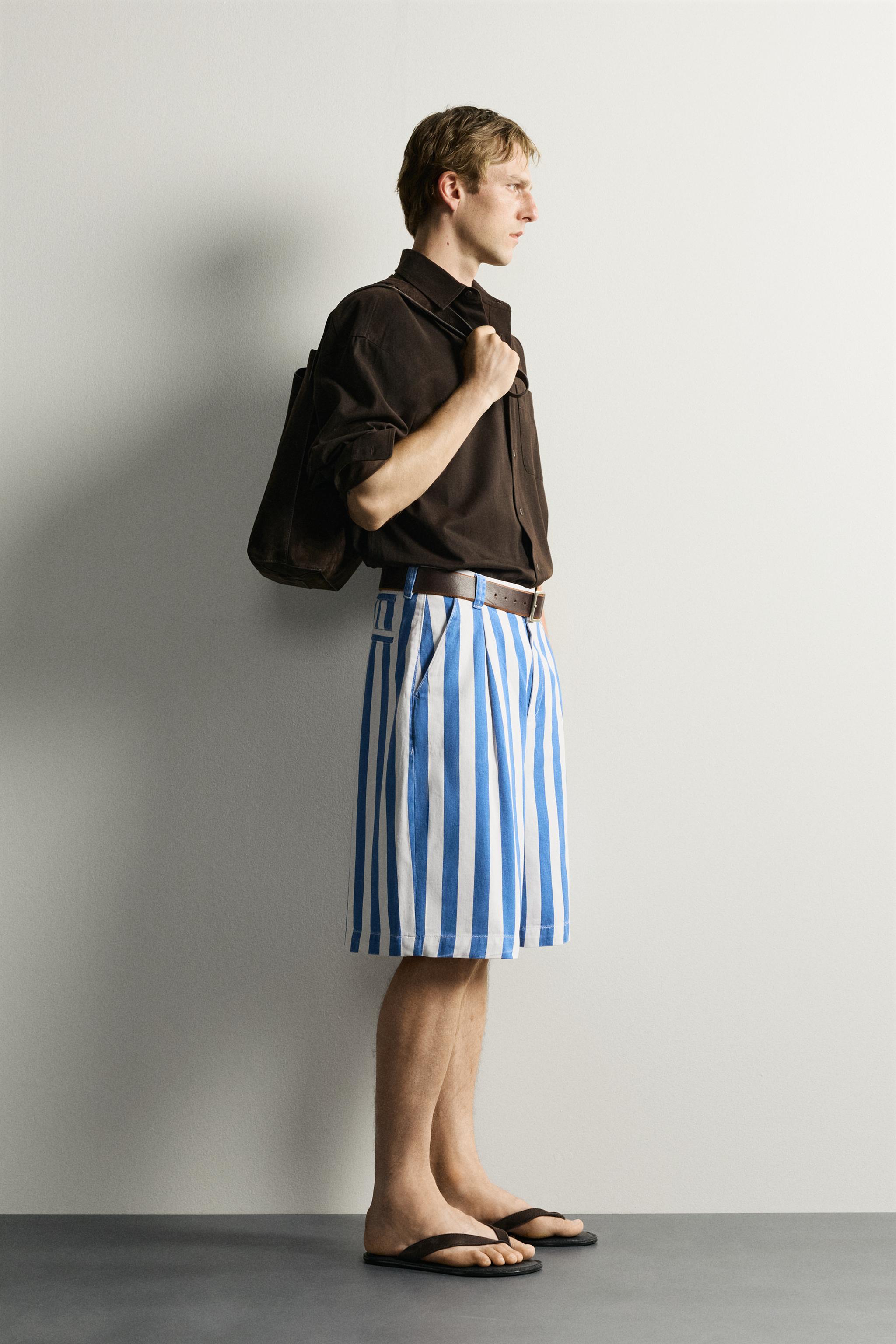 WIDE FIT STRIPED SHORTS — Blue