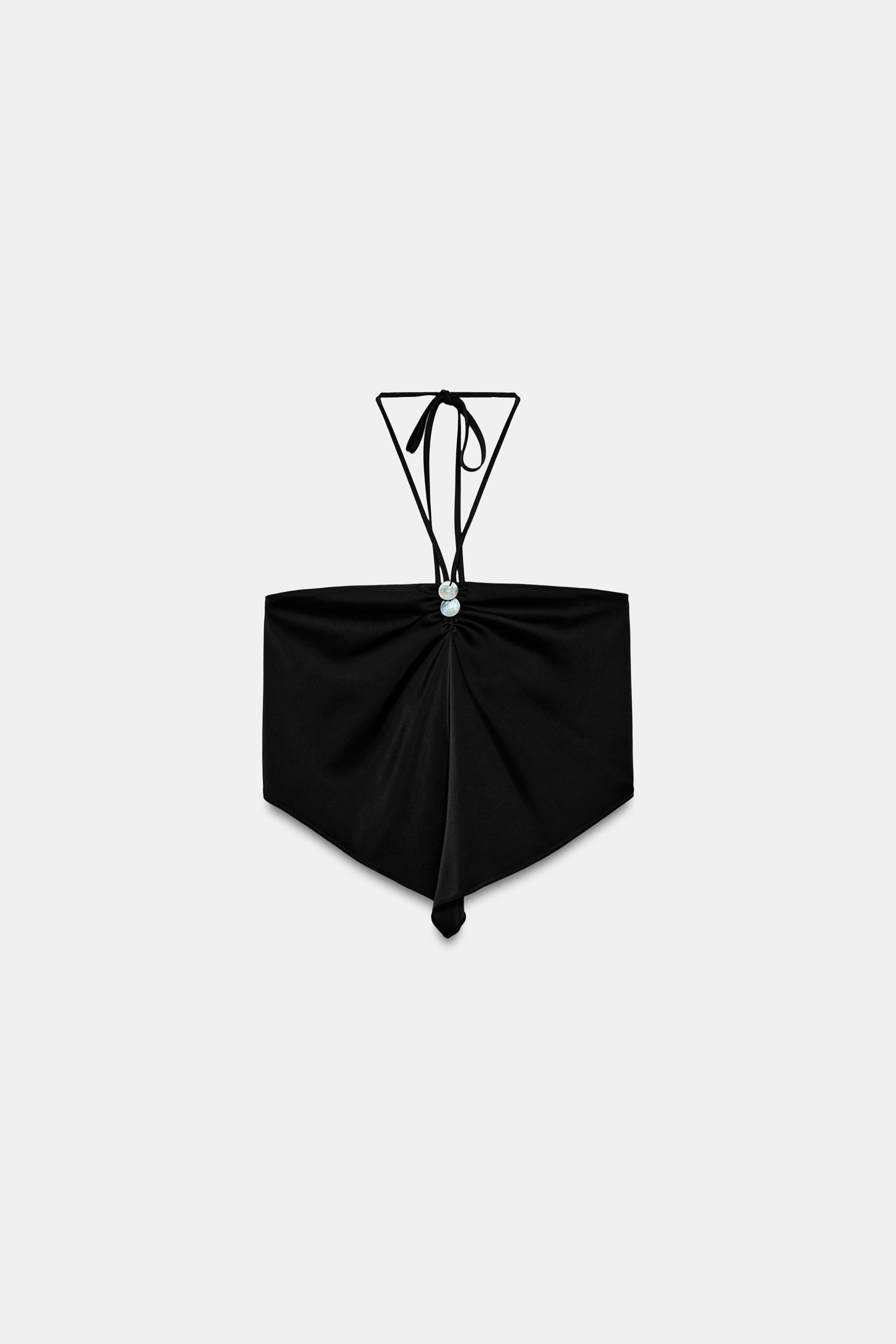 サテン ホルターネック クロップドトップス - ブラック | ZARA Japan