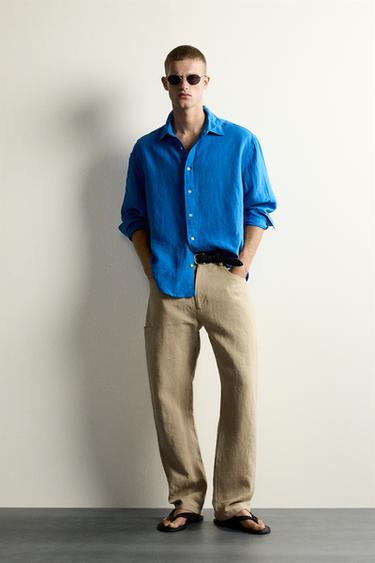 CAMISA RELAXED FIT 100% LINHO - Azul-elétrico da Zara - Imagem 0