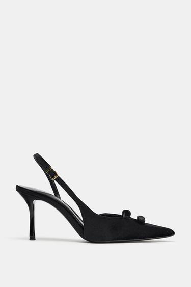VELVET-EFFECT BOW HEELS - Black by Zara