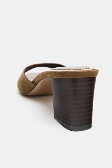 SANDALES À TALONS LARGES EN CROÛTE DE CUIR - Marron de Zara - Image 4