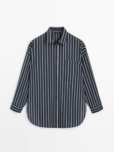 Camisa fluida rayas detalle bolsillo - Marino de Zara